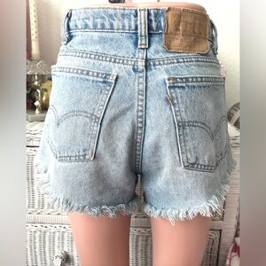 Vintage Levi’s Cutoff Shorts Handmade high rise in blue wash Orange Tag Size 34